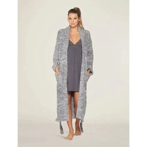 Barefoot Dreams Cozychic Black & White Speck Mid Length Robe 2